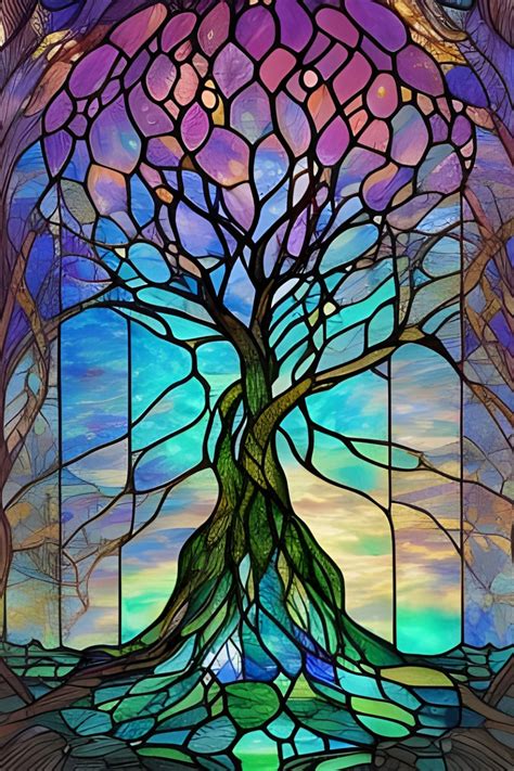 Stained Glass Tree In 2023 Stain Glass Window Art Glass Window Art Stained Glass Watercolor