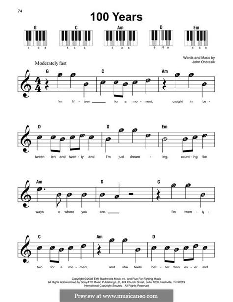 100 Years (Five for Fighting) by J. Ondrasik - sheet music on MusicaNeo