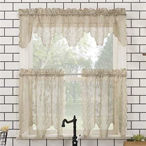 No 918 Alison Floral Lace Sheer Rod Pocket Kitchen Curtain Tier Pair