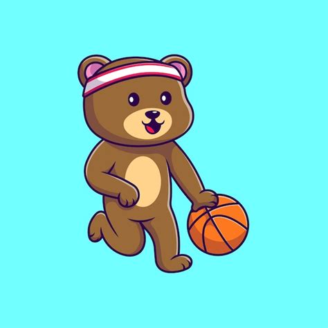 Lindo Oso Jugando Baloncesto Dibujos Animados Vector Iconos Ilustraci N