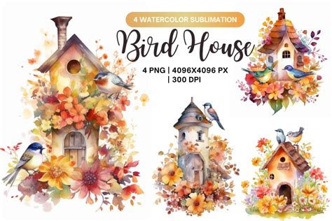 Birdhouse Watercolor Illustration Bundle Graphic By Markicha Art