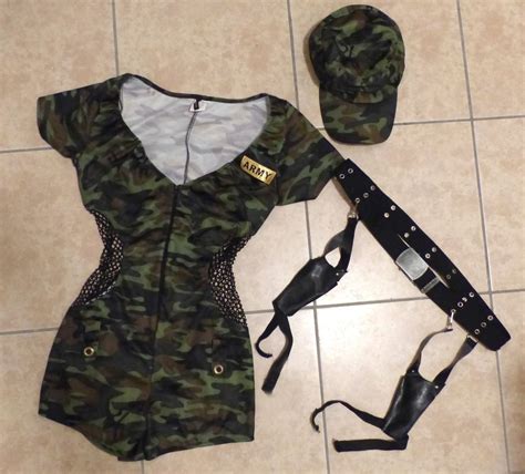 Sexy Army Military Boot Camp Babe Camo Jumpsuit Halloween Costume Leg