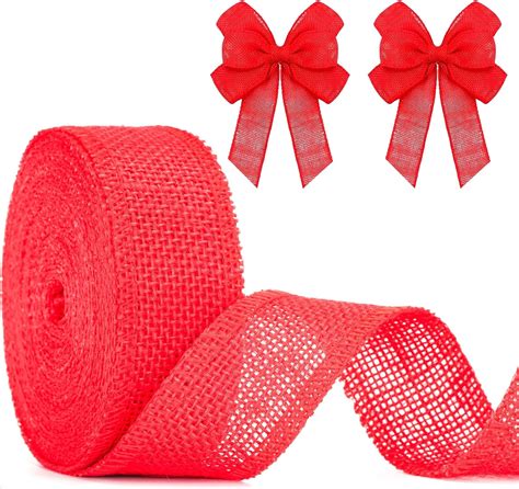 GCQQ 10M Christmas Hessian Ribbon Red Burlap Ribbon Roll Wired