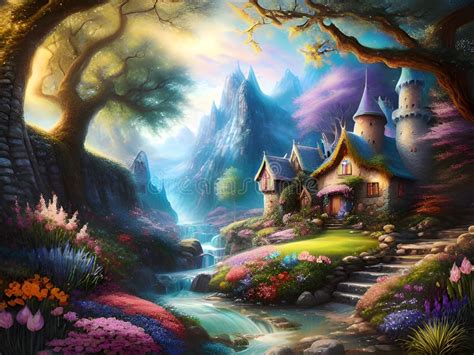 Fantasy Fairy Tale Landscape With A Magical Forest Illustration Ai