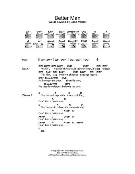 Pearl Jam Better Man Sheet Music And Printable Pdf Music Notes