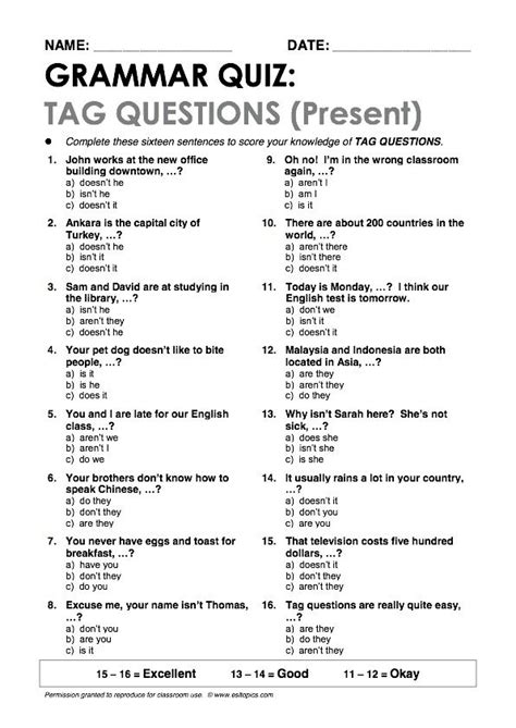 Test Your Knowledge With This Present Tag Questions Grammar Quiz