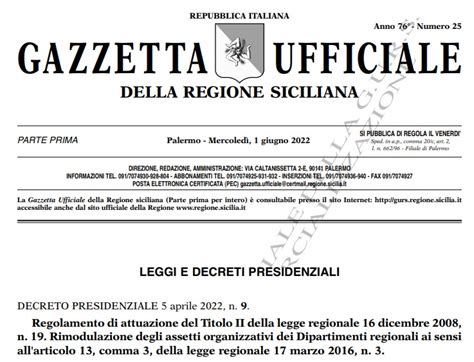 Rimodulazione Dellassetto Organizzativo Del Dipartimento Regionale