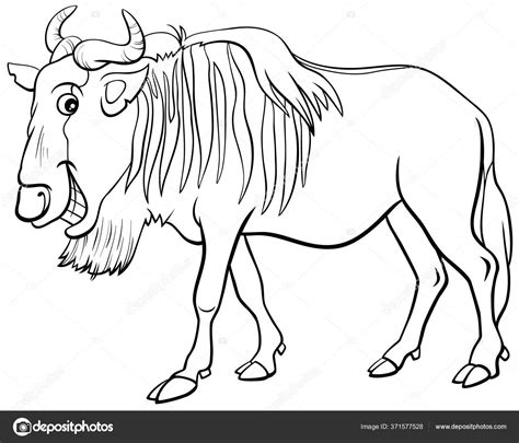 Black White Cartoon Illustration Gnu Antelope Blue Wildebeest African Wild Stock Vector Image By