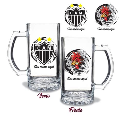 Caneca Chopp Atletico Mineiro Galo Nome Vidro Cristal Personalizada