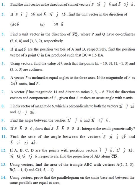 Class Important Questions For Maths Vector Algebra Ncert Exemplar