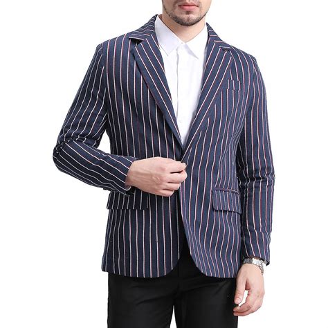 Allthemen Men S Striped Slim Lapel Casual Single Button Blazer Fruugo US