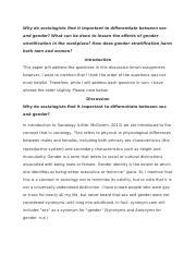 Socio Docx Why Do Sociologists Find It Important To Differentiate Between Sex And Gender