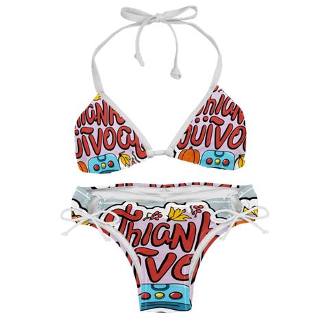 Thanksgiving Font Detachable Sponge Adjustable Strap Bikini Set Two