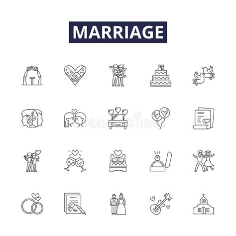 Marriage Line Vector Icons And Signs Nuptials Wedlock Commitment