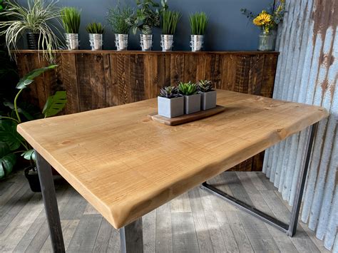 Live Edge Industrial Dining Table With Square Loop Legs And Benches