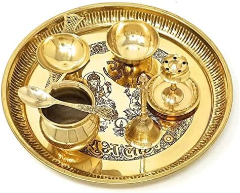 BENGALEN Brass Pooja Plate Puja Thali 8 Inch Arti Thali Set Traditional