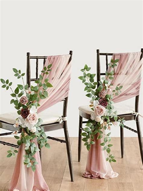 Cheap 2 Pcs Set Wedding Aisle Chair Decorations Chairs Back Pew Rose Flowers Arrangement For