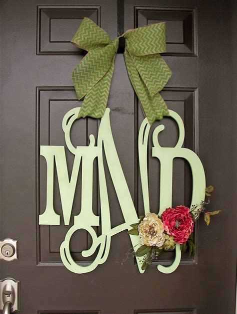 Wooden Monogram Door Hanger Wreath Custom Initial Burlap Bow Decor