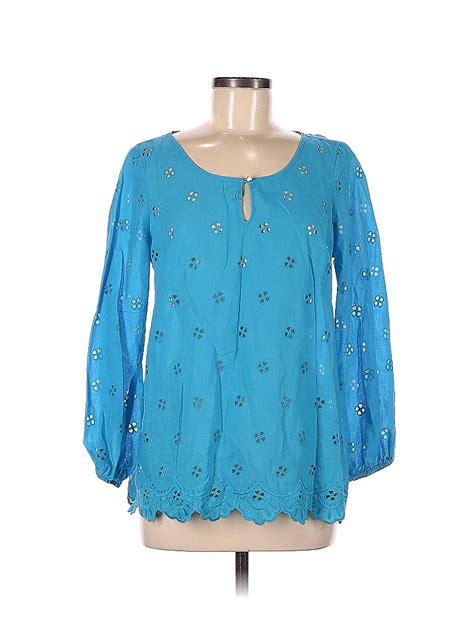 Lilly Pulitzer 100 Cotton Blue Long Sleeve Blouse Size M 79 Off