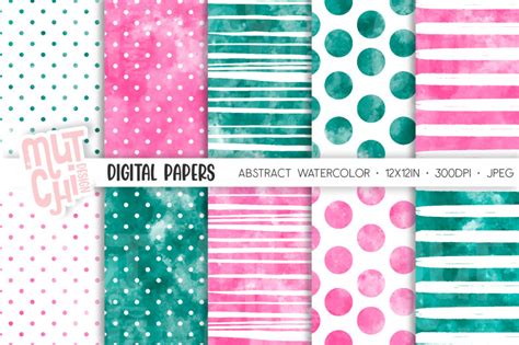 Abstract Watercolor Digital Paper Set By Mutchidesign TheHungryJPEG