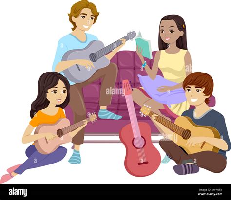 Illustration Featuring A Group Of Teenagers Singing And Playing The