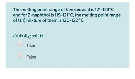 Solved The Melting Point Range Of Benzoic Acid Is C Chegg