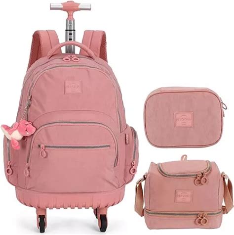 Kit Mochila Rodinhas 360 Lancheira Térmica Estojo Nude Parcelamento sem juros