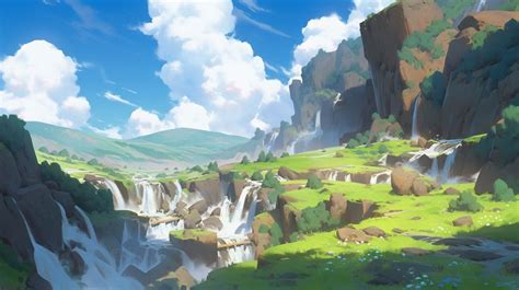 Waterfalls Yami Yami Environment Painting Fantasy Landscape