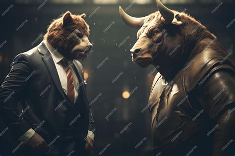 Premium Ai Image Bull Versus Bear In Suits Facing Each Other Trading