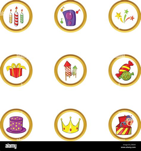 Happy Birthday Icon Set Cartoon Style Stock Vector Image And Art Alamy