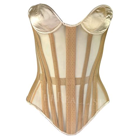 1990s Thierry Mugler Lace Up Sheer Beige Satin Mr Pearl Pin Up Corset Bustier For Sale At 1stdibs