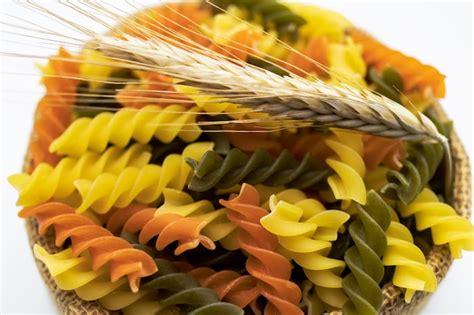 Drei Farben Pasta Aus Hartweizen Pasta Fusilli Tricolor Hintergrund