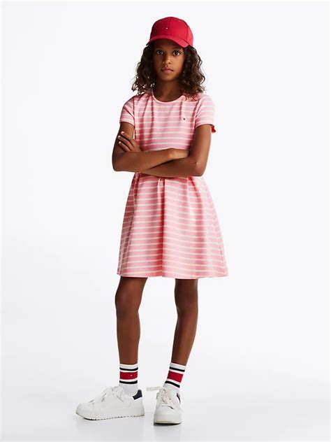 Robe Patineuse Ajustée Et évasée Rayée Rose Tommy Hilfiger