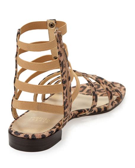 Stuart Weitzman Caesar Suede Gladiator Sandal Tan Leopard