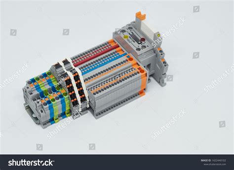 Close Wiring Connectors Terminal Block Industrial Stock Photo