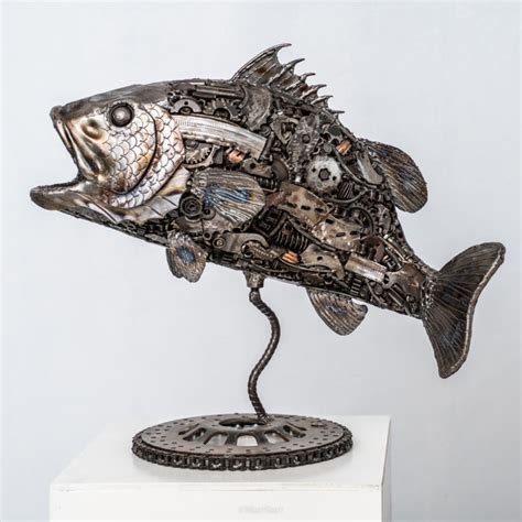 Seabass Fish Scrap Metal Sculpture Sculpture By Mari Art Metal Art