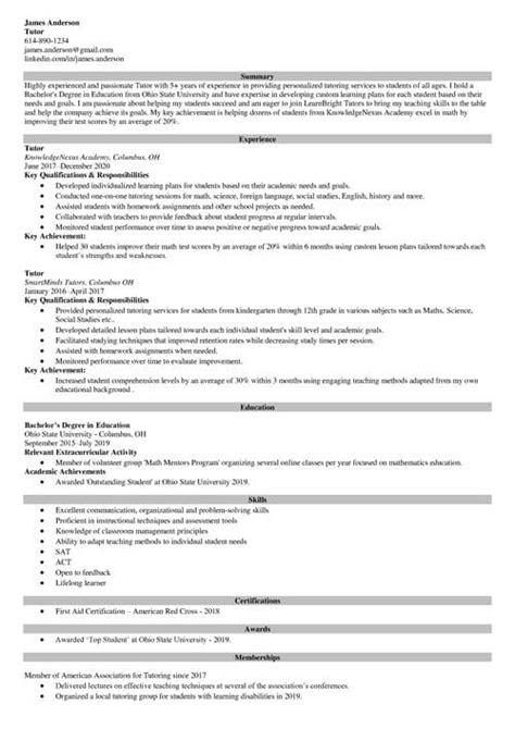 Tutor Resume Sample Guide Tutoring Examples