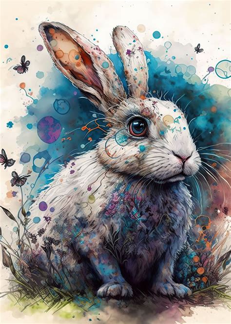 Watercolor Rabbit Poster Picture Metal Print Paint By Elly Rodgers