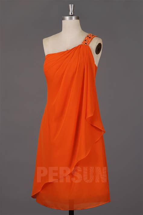 Robe De Cocktail Trap Ze Mousseline Orange Encolure Asym Trique Persun Fr