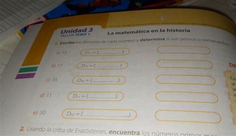 Escribe Los Divisores De Cada N Mero Y Determina Si Son Primos O