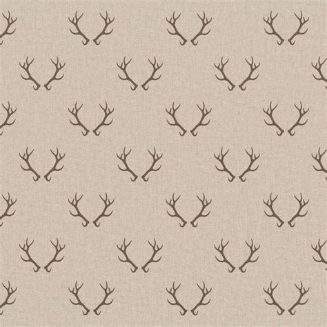 Tissu Toile De Coton Aspect Lin Bois De Cerfs Marron Sur Fond Beige