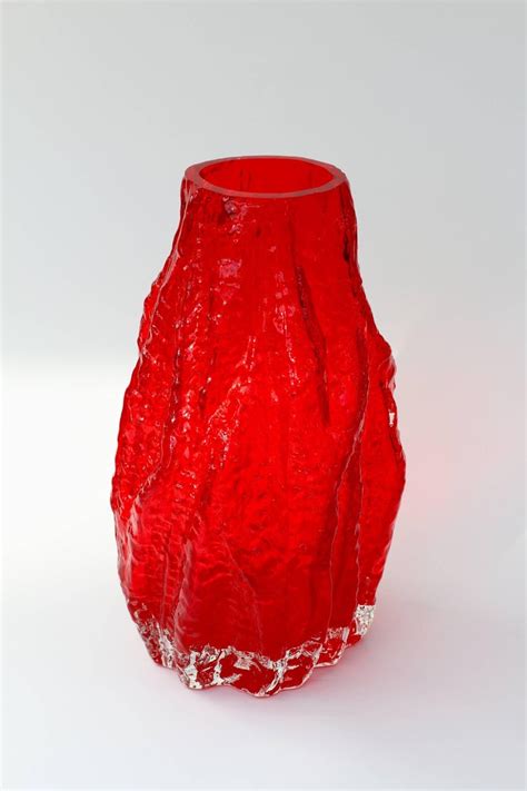 Vintage German Vibrant Red Glass Tree Bark Vase By Ingrid Glas Circa 1970s For Sale At 1stdibs