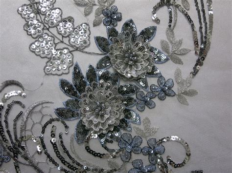 Silver 3D Beaded Embroidered Lace Sequin Mesh Fabric From Fabric Universe