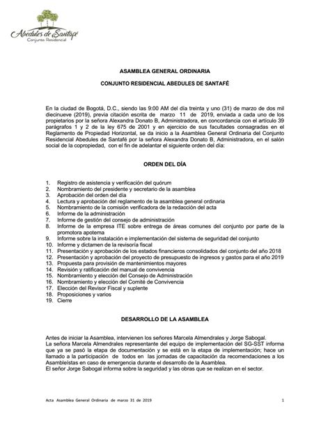 Acta Asamblea Ordinaria Abedules De Santafe By Abedulesdesantafe