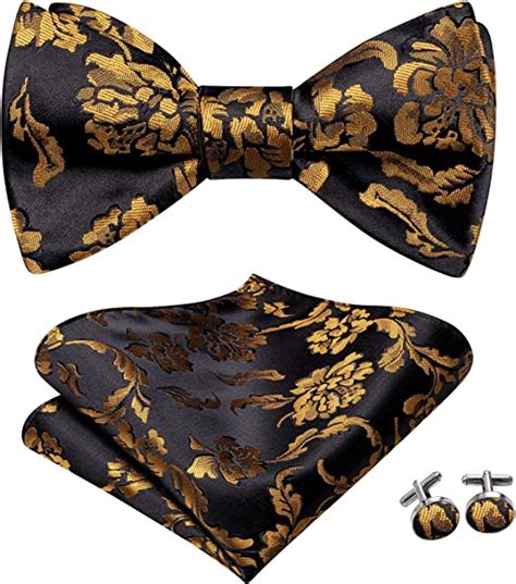 Black And Gold Flower Bow Tie Set Btsdu505 Toramon Necktie Company