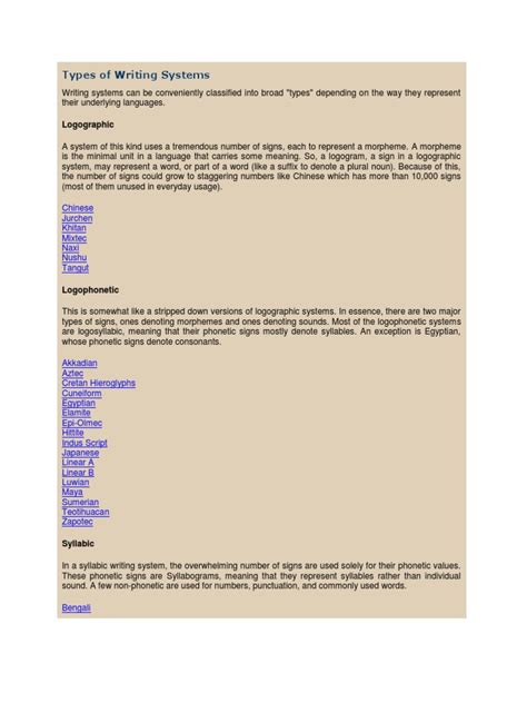 Types of Writing Systems | PDF | Alphabet | Writing