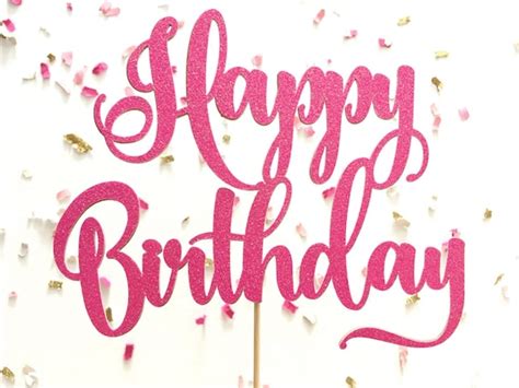 Hot Pink Glitter Script Happy Birthday Cake Topper Cursive Etsy