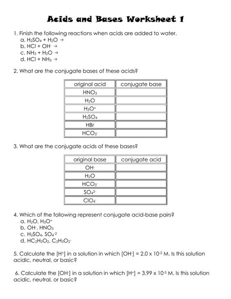 Naming Acids And Bases Worksheets