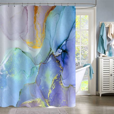 Colorful Marble Shower Curtain Abstract Blue Purple Jade Texture Gold