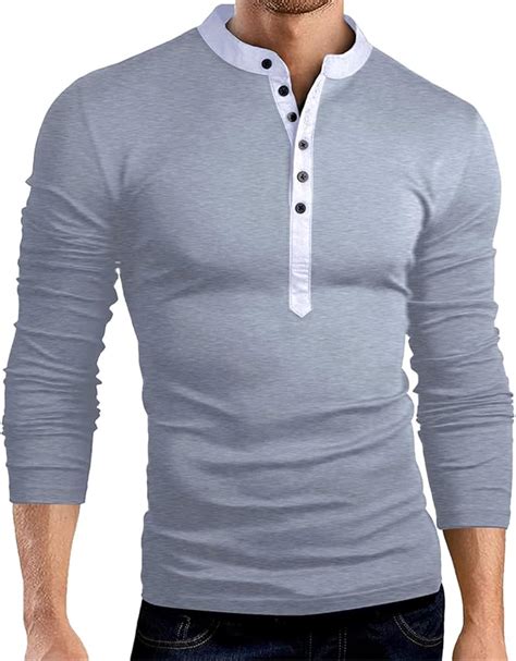 Caoged Herren Langarmshirts Stehkragen Knopfleiste Slim Fit Unterhemd